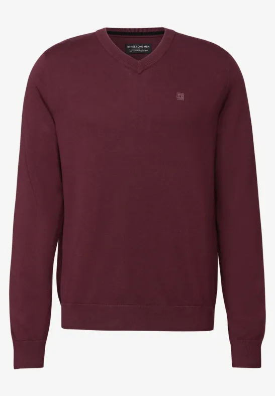 Basic V-Neck Strickpullover vintage red