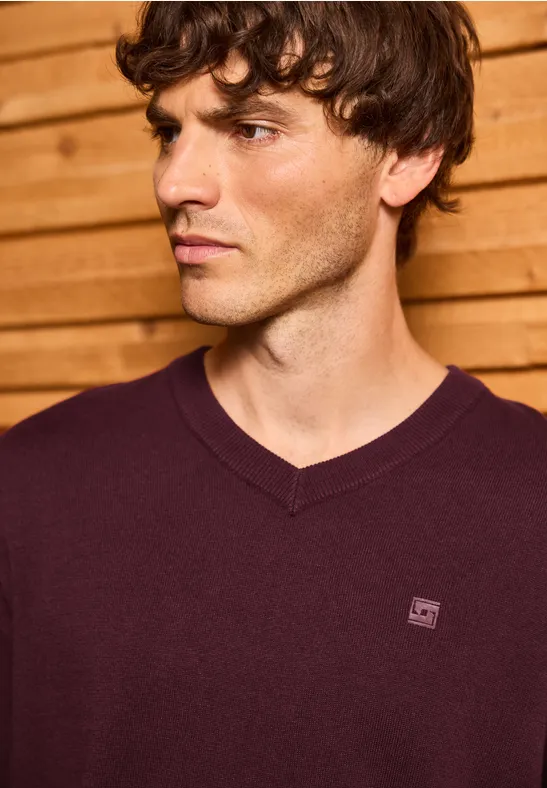 Basic V-Neck Strickpullover vintage red