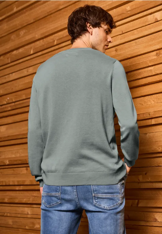 Basic V-Neck Strickpullover silver green