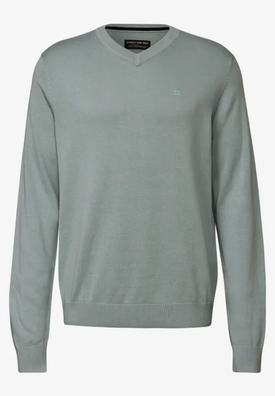 Basic V-Neck Strickpullover silver green