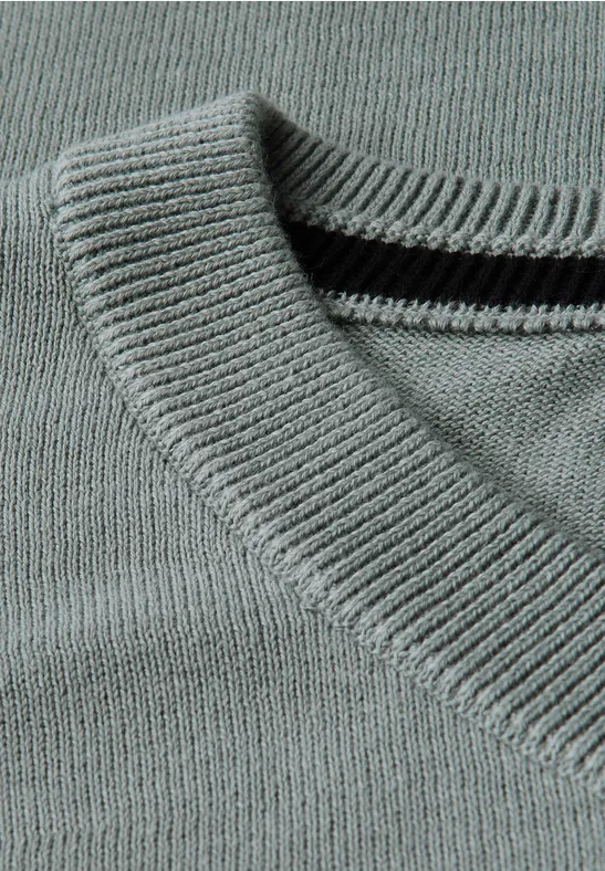 Basic V-Neck Strickpullover silver green