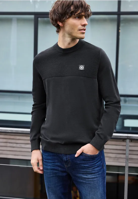 Strukturmix Pullover Black