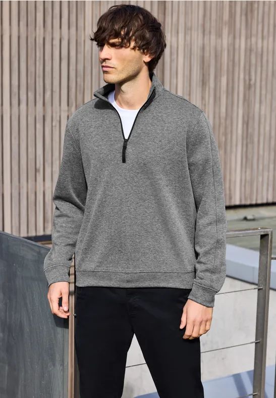 Piqué Troyer Sweatshirt metal grey melange