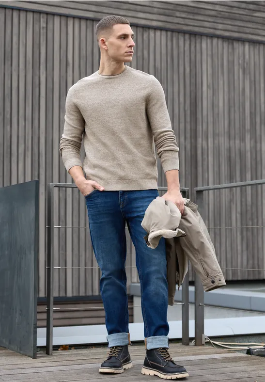 Crewneck Strukturpullover granite beige