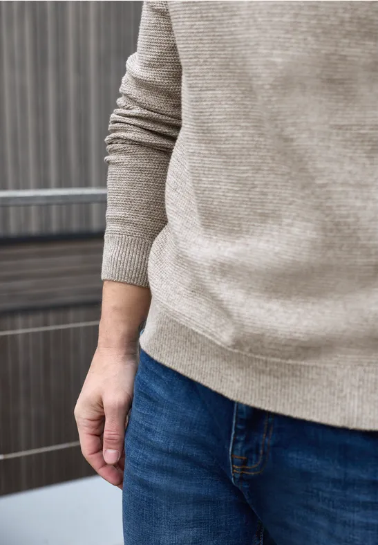 Crewneck Strukturpullover granite beige