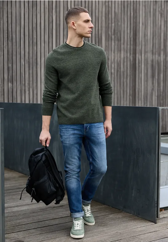 Pull à col ras du cou structuré timeless green