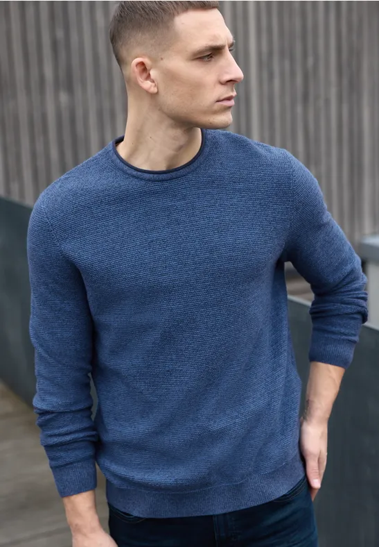 Gestructureerde trui met ronde hals authentic blue