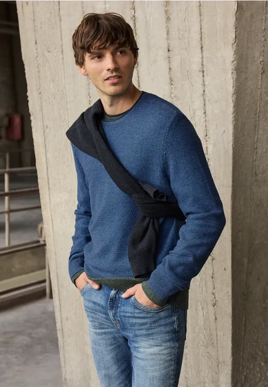 Gestructureerde trui met ronde hals authentic blue