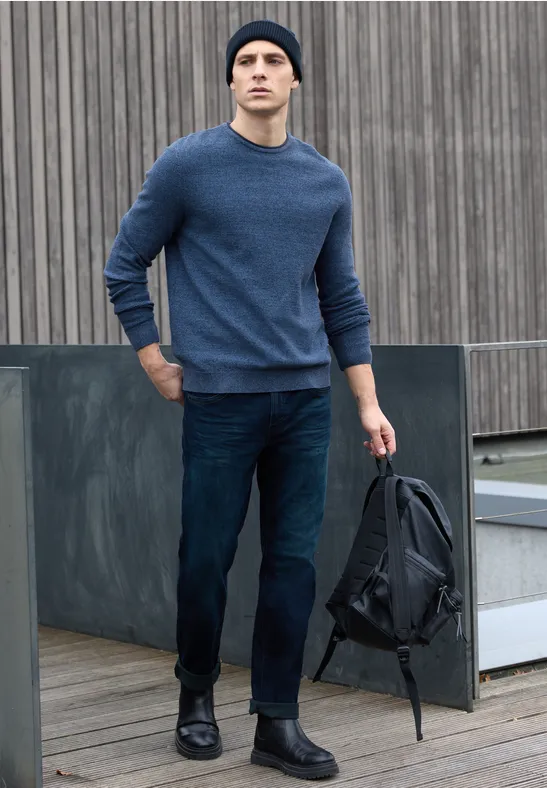 Gestructureerde trui met ronde hals authentic blue