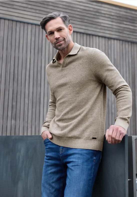 Sweter strukturalny polo granite beige