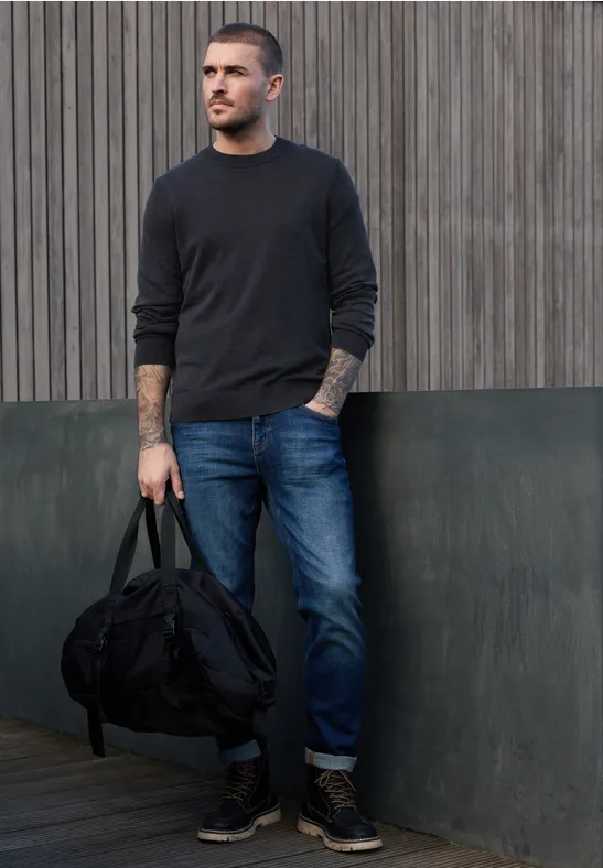 Trui met gewassen look dark ink blue