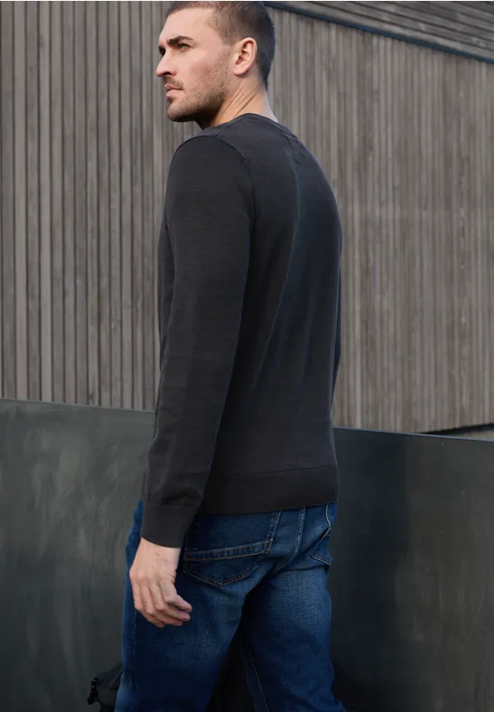 Trui met gewassen look dark ink blue