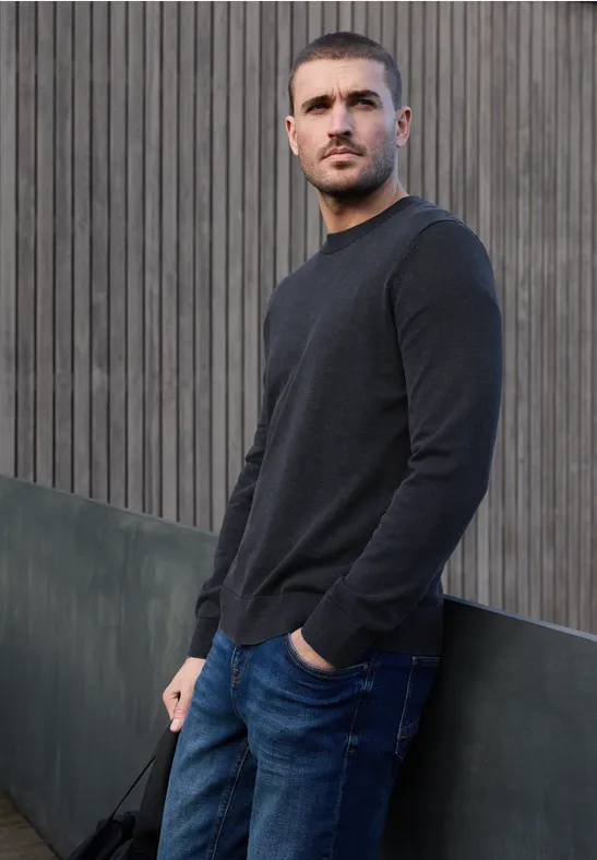 Trui met gewassen look dark ink blue