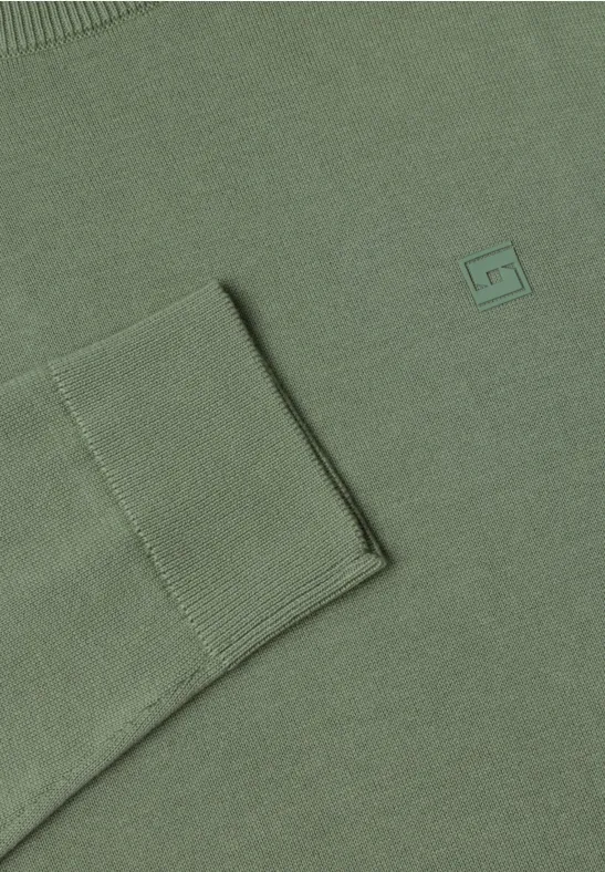 Oliwkowa bluza z prążkowanym ściągaczem rękawa i małym kwadratowym logo