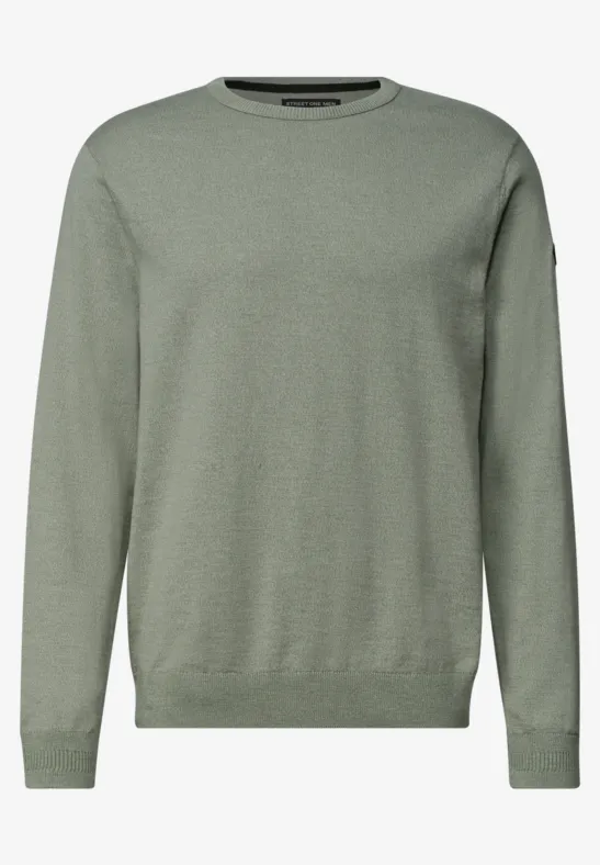 Ein schlichtes, khakigrünes Sweatshirt mit Rundhalsausschnitt und langen Ärmeln.