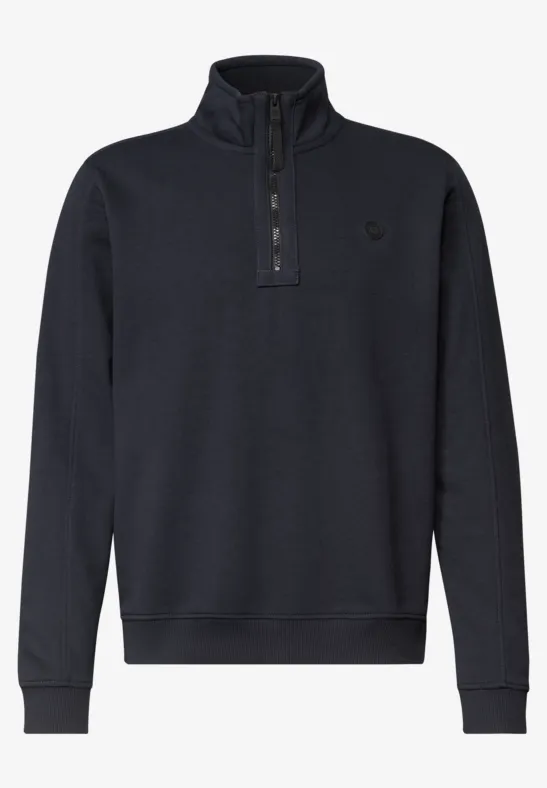 Schwarzer Pullover mit Stehkragen und halbem Reißverschluss