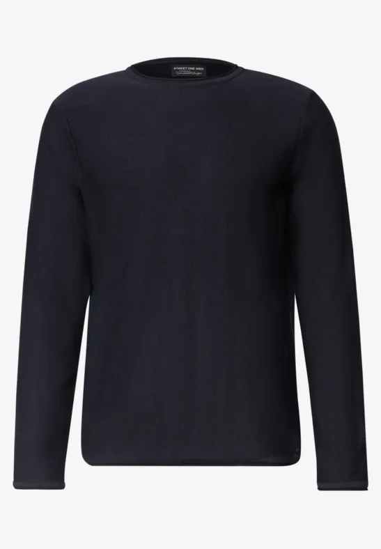 Schwarzer Langarm-Pullover mit Rundhalsausschnitt
