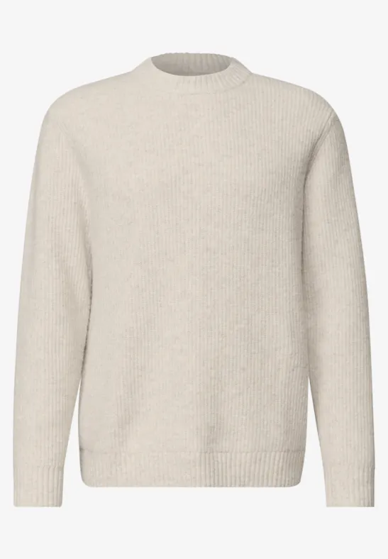 Beiger, schlichter Rundhals-Pullover aus Strick