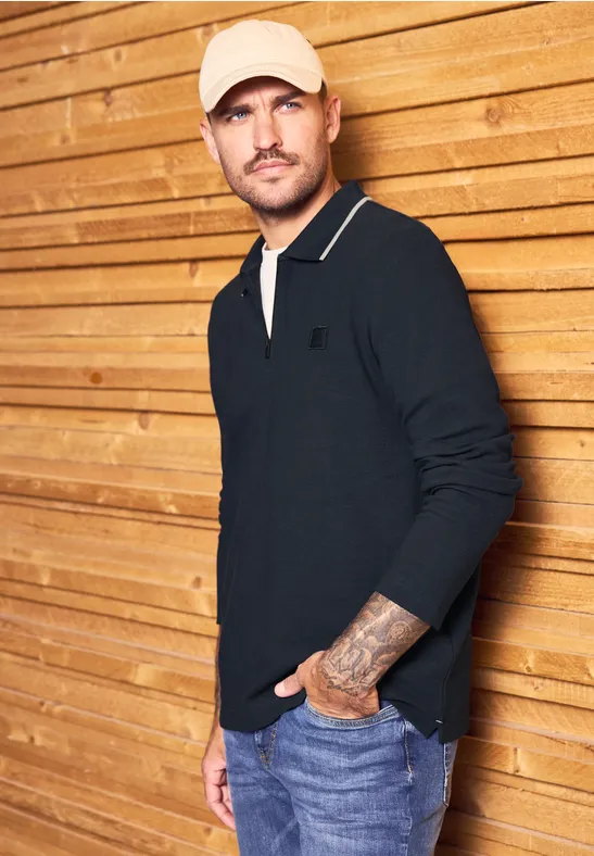 Ottoman Poloshirt mit Zipper night blue