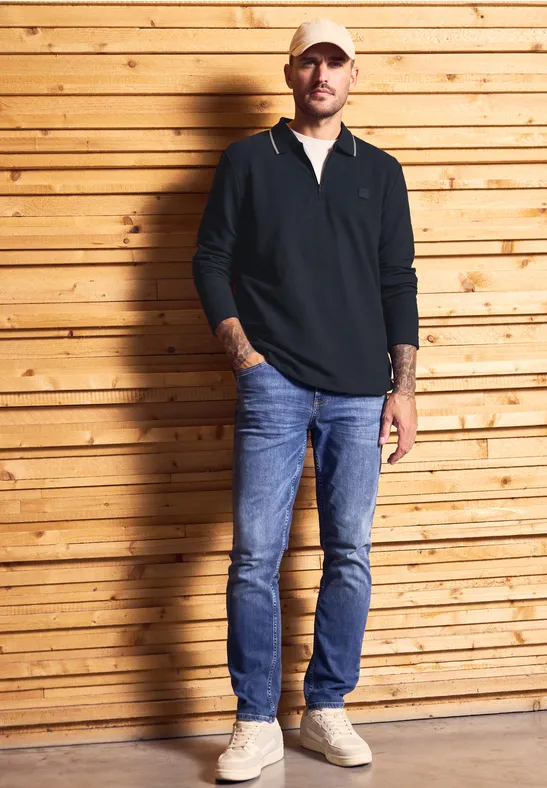 Ottoman Poloshirt mit Zipper night blue