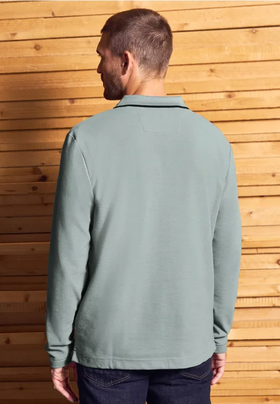 Ottomaans poloshirt met rits silver green