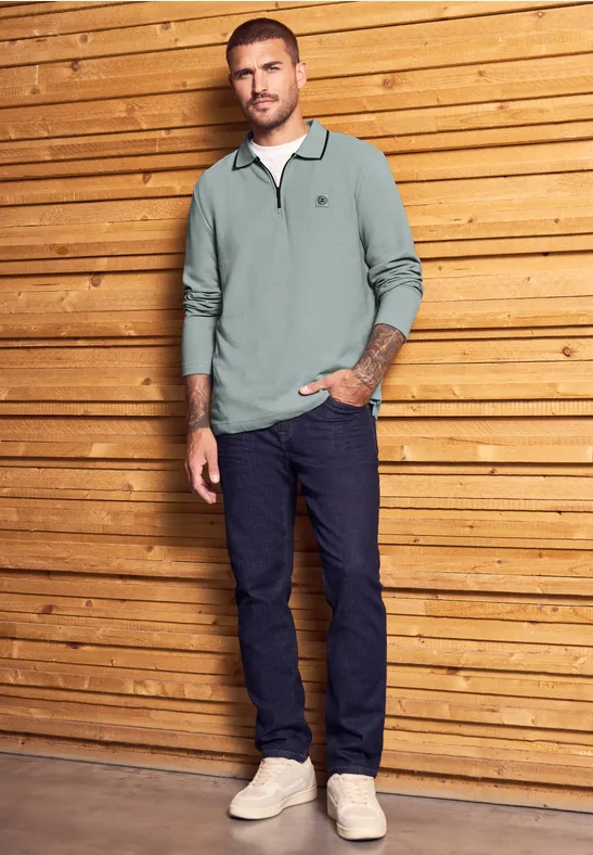 Ottomaans poloshirt met rits silver green