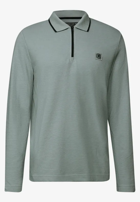Ottomaans poloshirt met rits silver green