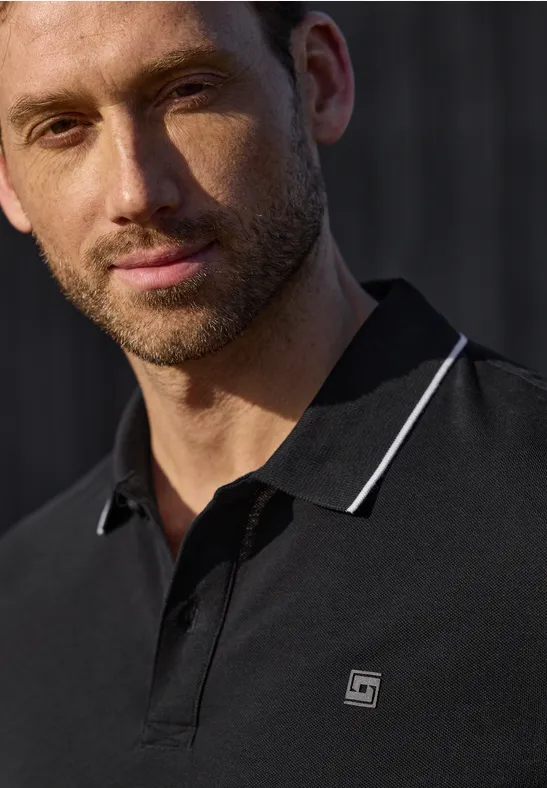Basic Piqué Poloshirt mit Kontrastdetail Black