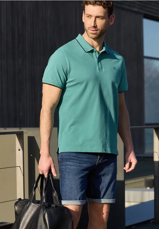 Basic Piqué Poloshirt mit Kontrastdetail caribbean green