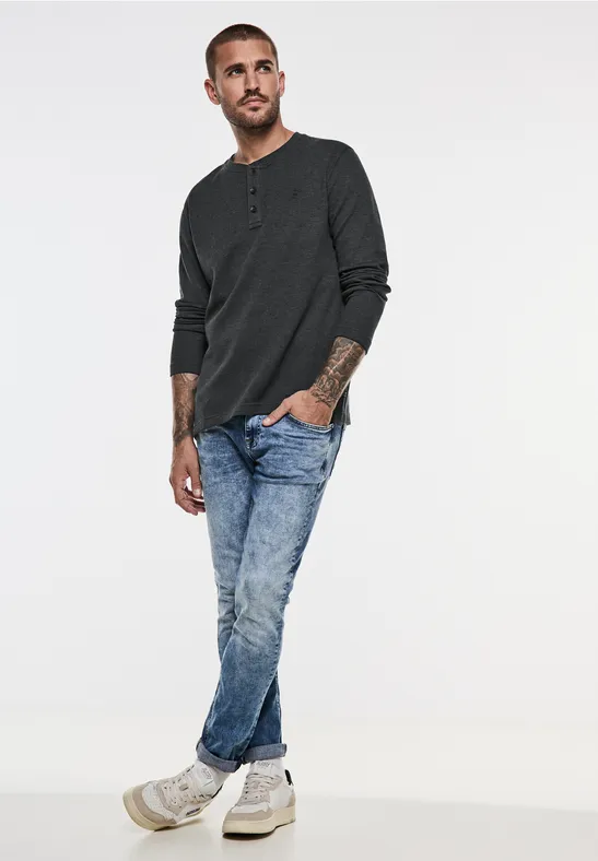 STREET ONE T shirt Henley Structur Pour Hommes En Gris STREET ONE