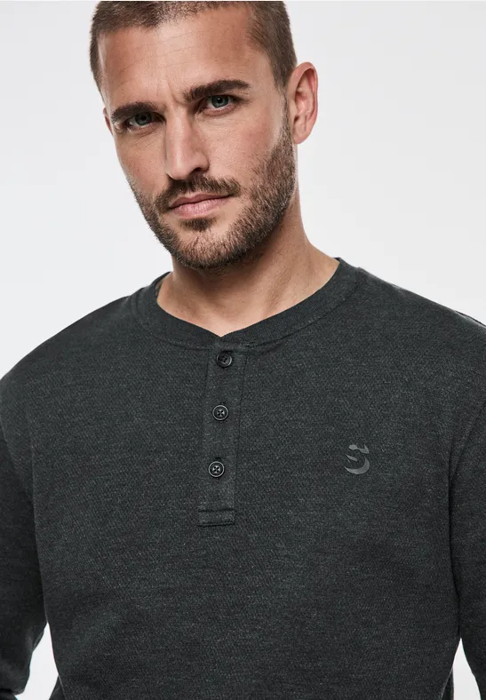 STREET ONE T shirt Henley Structur Pour Hommes En Gris STREET ONE