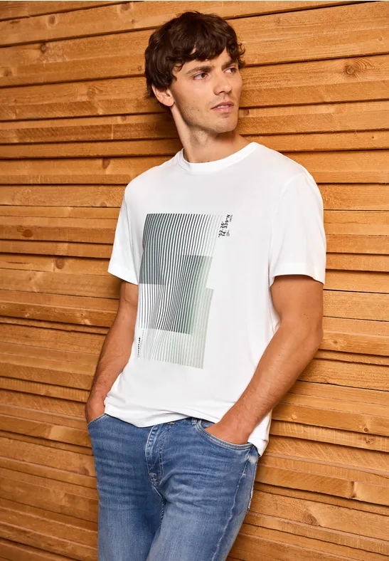 T-Shirt mit Streifen-Print bright white