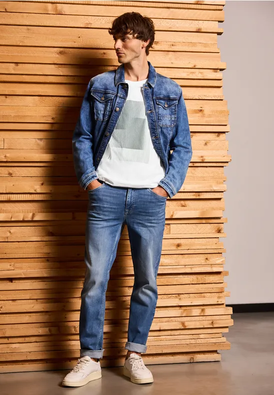 T-Shirt mit Streifen-Print bright white