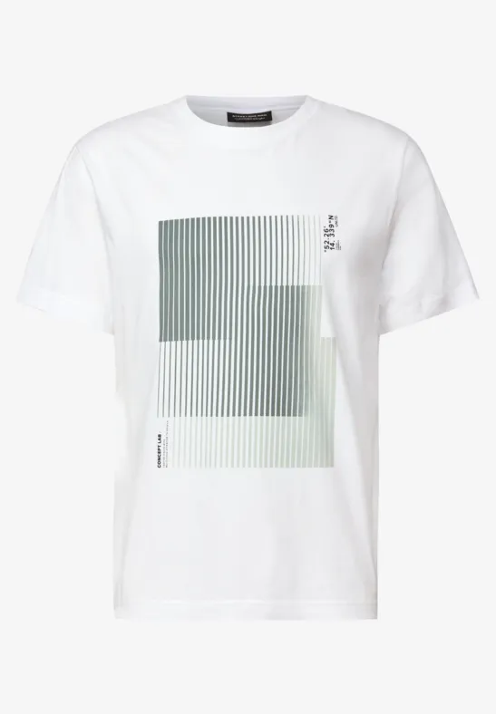 T-Shirt mit Streifen-Print bright white