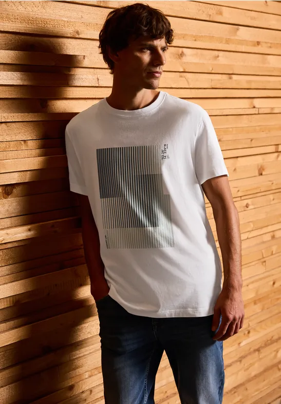 T-Shirt mit Streifen-Print bright white