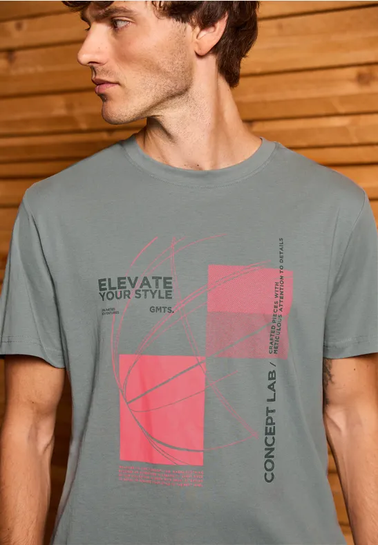 T-Shirt mit grafischem Print silver green