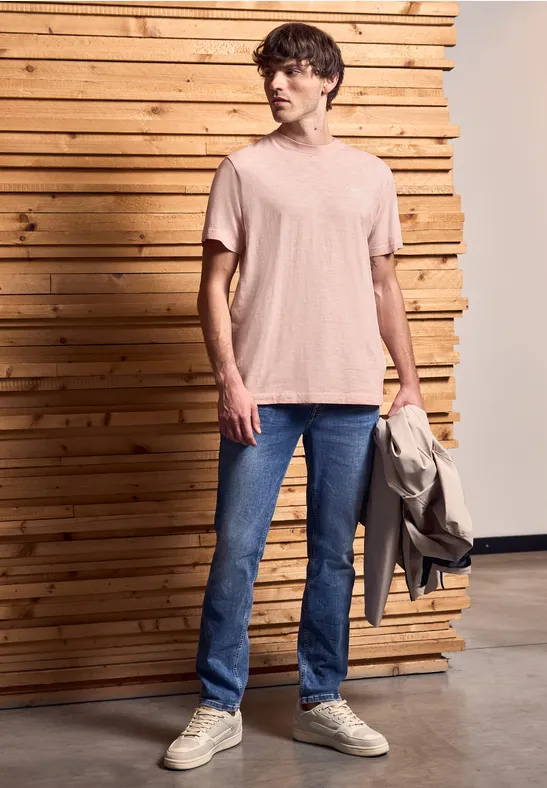 Slub T-Shirt in Washed-Optik pastel peach