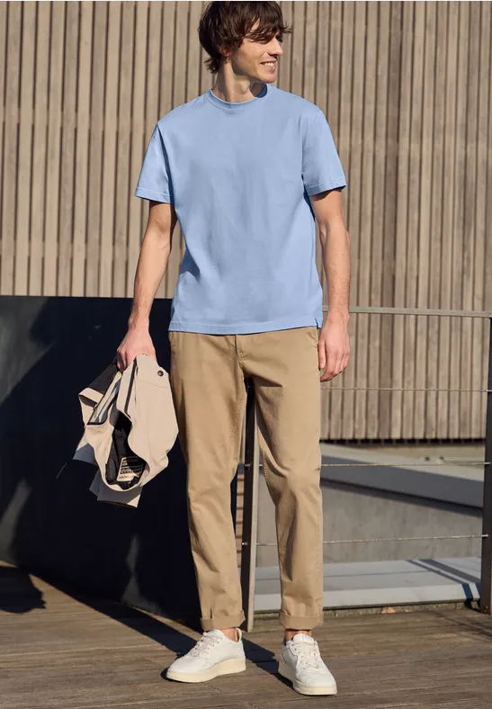 Basic T-Shirt aus reiner Baumwolle beach blue