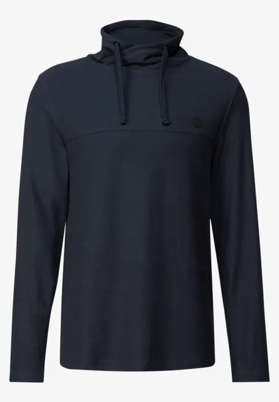 Shirt met structuur en trechtervormige hals night blue