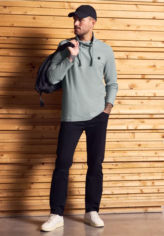 Shirt met structuur en trechtervormige hals silver green
