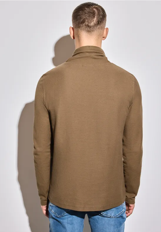 Shirt met structuur en trechtervormige hals ash brown
