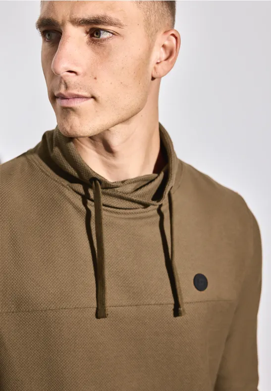 Shirt met structuur en trechtervormige hals ash brown