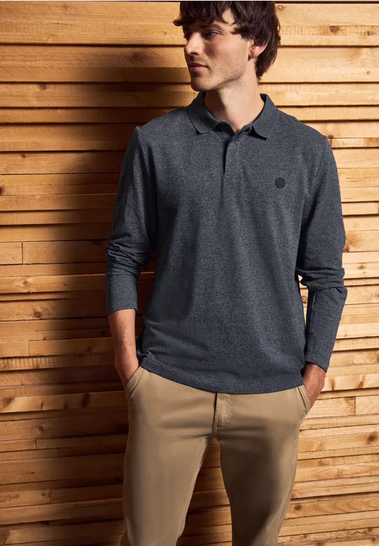 Tweekleurige polo met lange mouwen night blue
