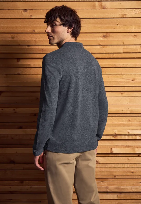 Tweekleurige polo met lange mouwen night blue
