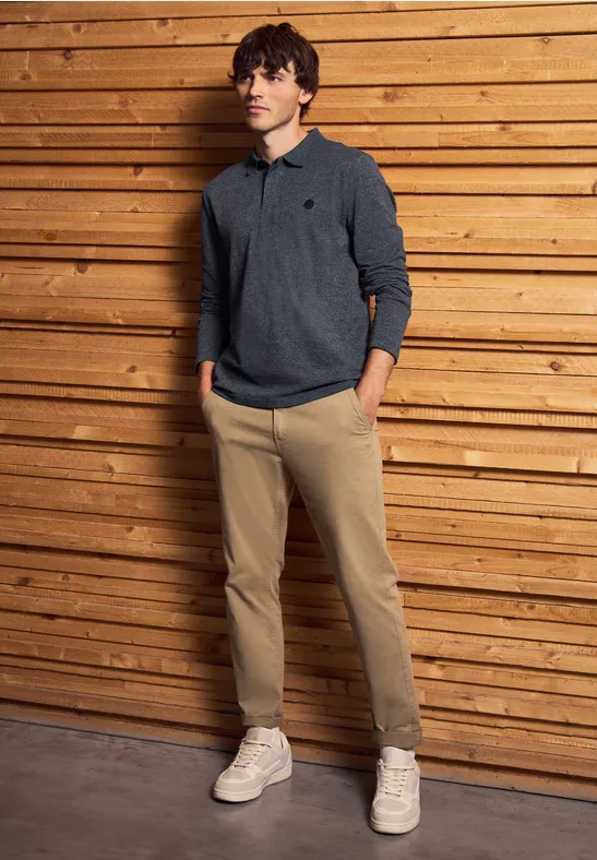 Tweekleurige polo met lange mouwen night blue