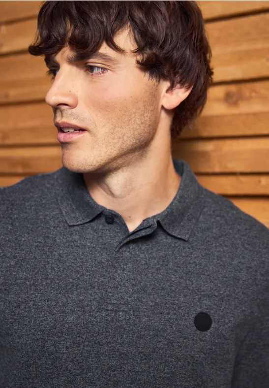 Tweekleurige polo met lange mouwen night blue