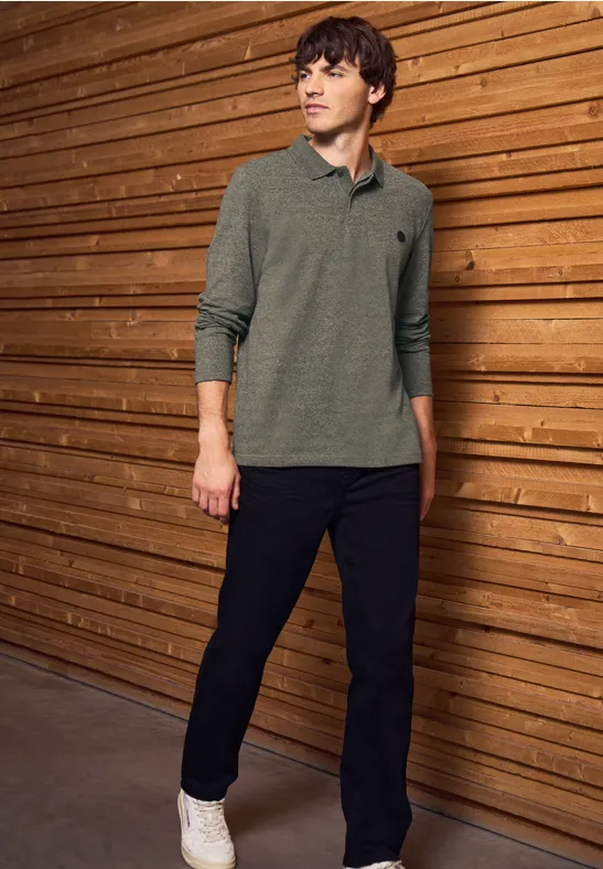 Two Tone Langarm Poloshirt vintage green