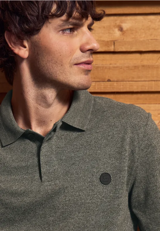 Two Tone Langarm Poloshirt vintage green