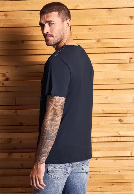 Slub Shirt met tekst night blue