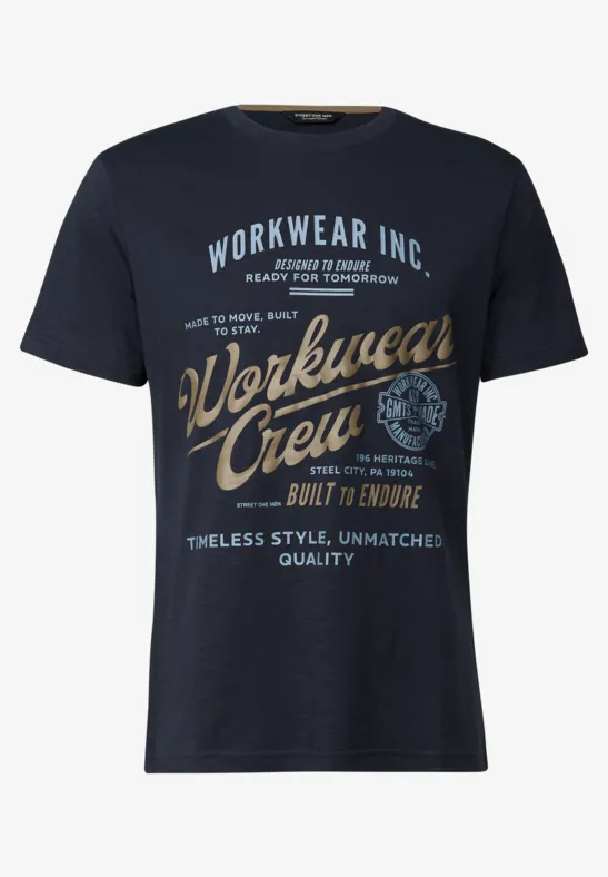 Slub Shirt met tekst night blue